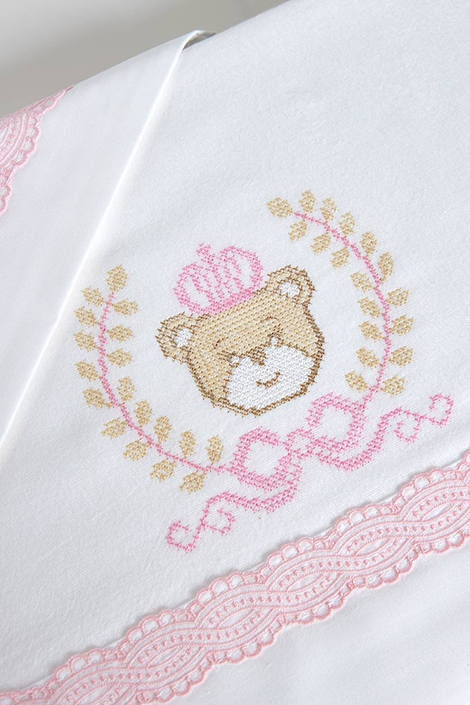 Bear King Flannel Cross Stitch Baby Sheets Set