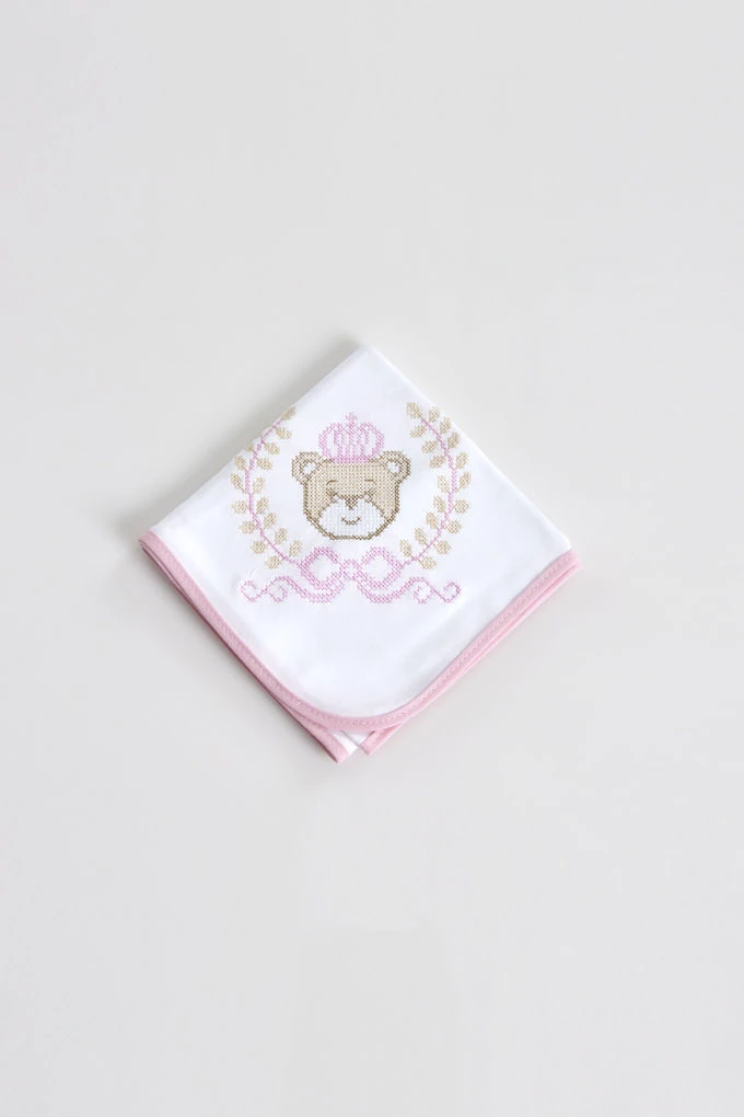 Bear King Cross Stitch Burp Cloth