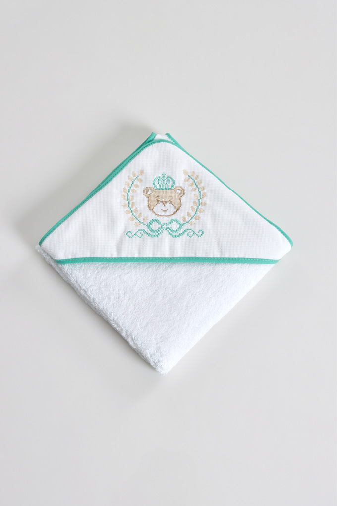 Bear King Cross Stitch Baby Towel