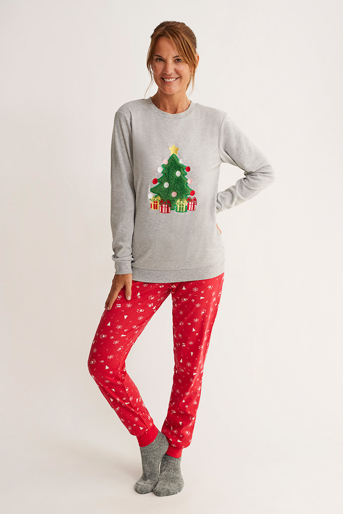 Christmas Woman Thermal EmbroiderdPyjama Set