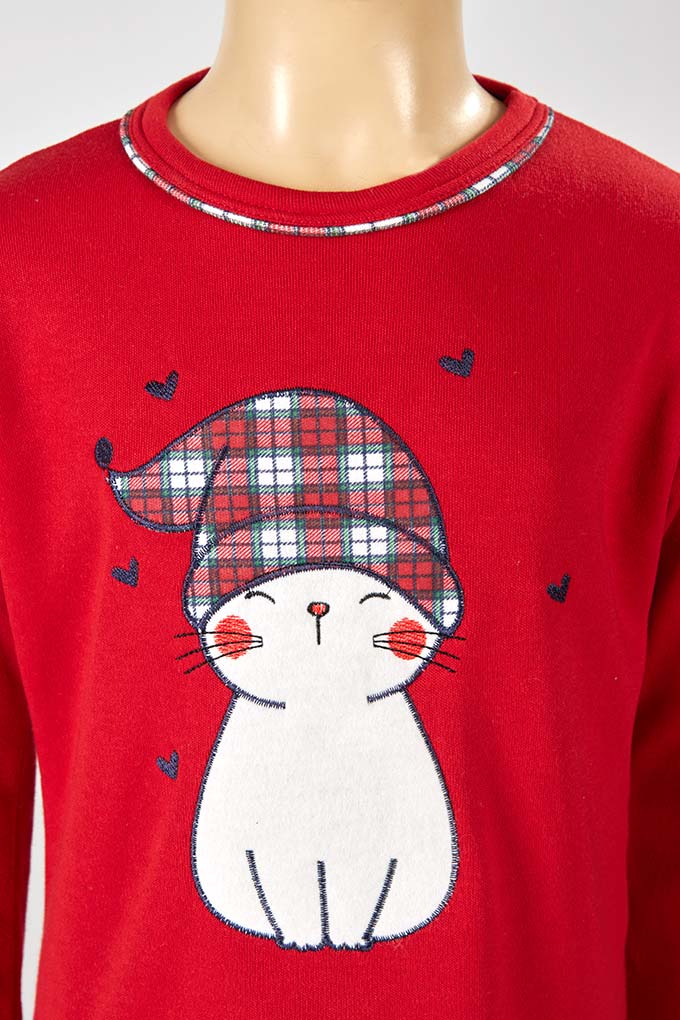 Christmas Cat Girl Thermal Embroidered Pyjama Set