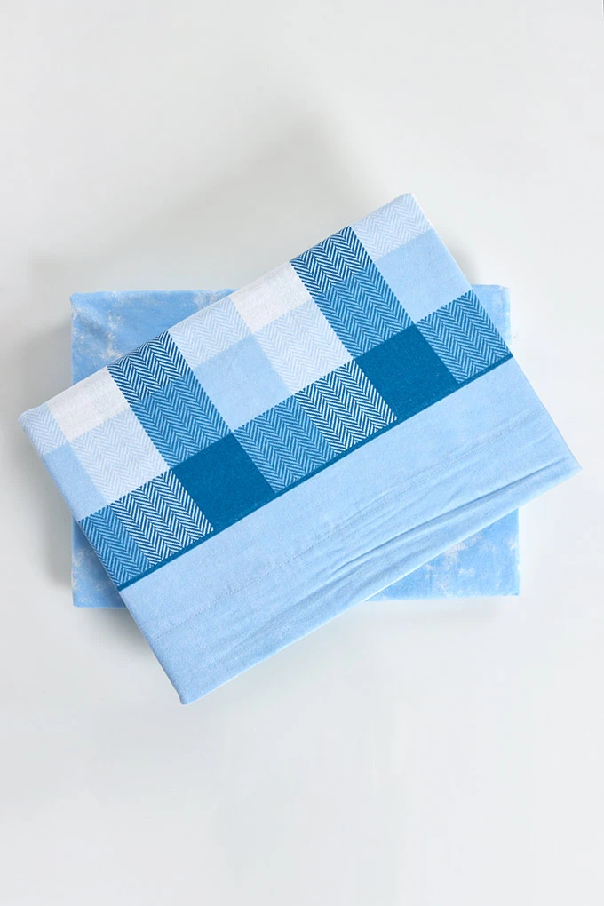 Xadrez Printed Flannel Sheets Set w/ Fitted Sheet