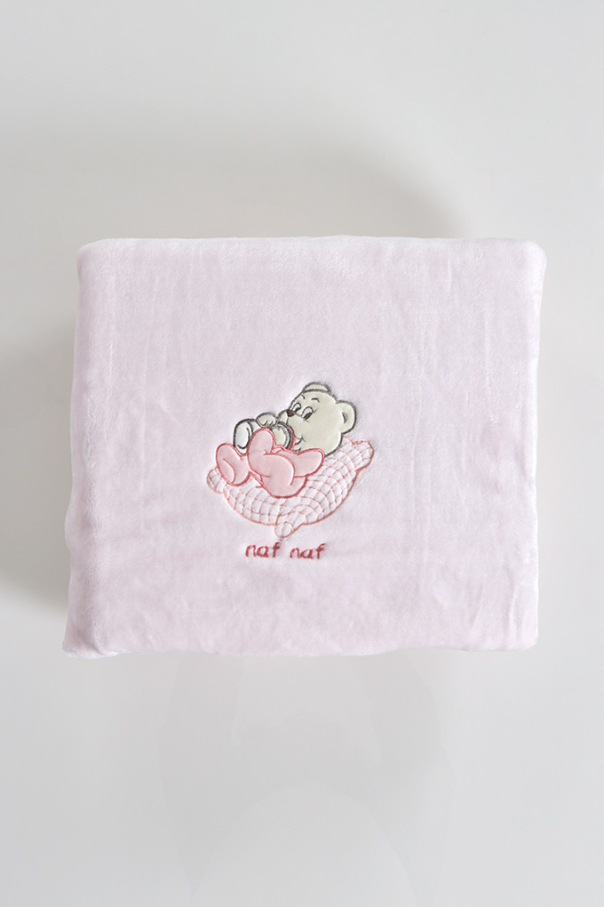 Teddy 2 Embroidered Coral Baby Blanket