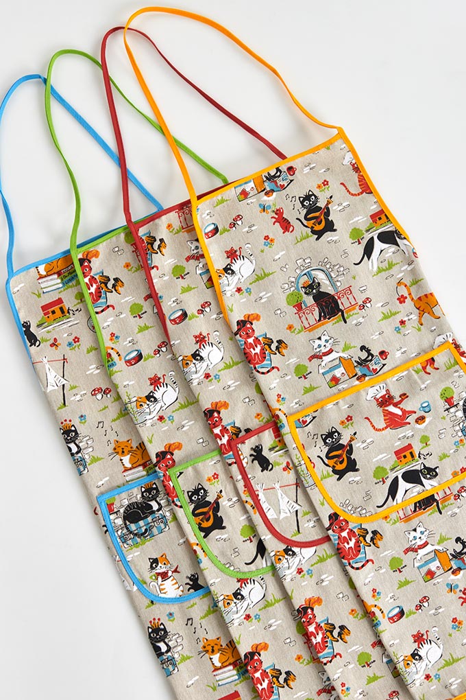 Cats at Party Printed Twill Kitchen Aprons