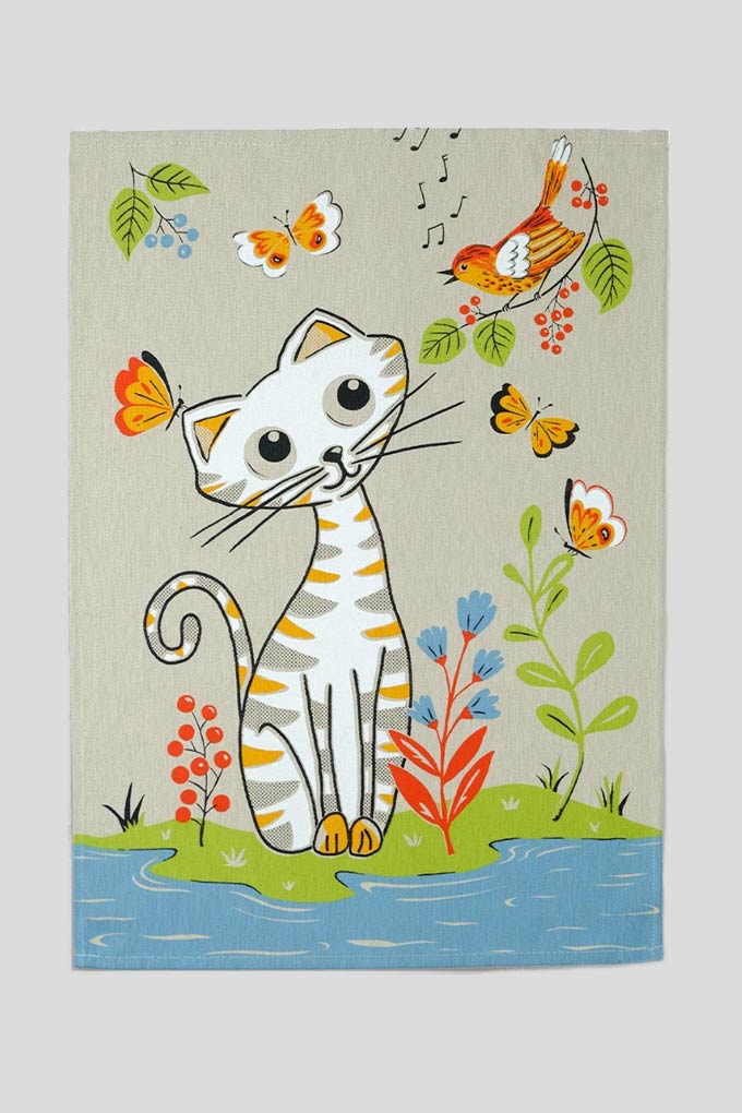 1 Cats at Party Printed Twill Kitchen Cloths