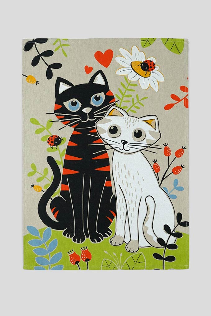 4 Cats at Party Printed Twill Kitchen Cloths