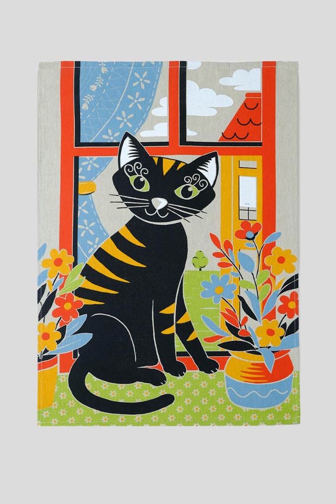 5 Cats at Party Printed Twill Kitchen Cloths