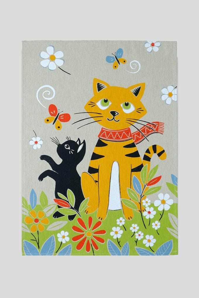6 Cats at Party Printed Twill Kitchen Cloths