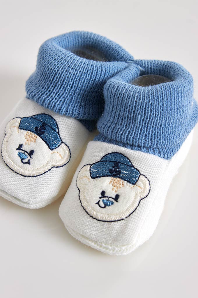 Sailor Bear Embroidered Baby Booties