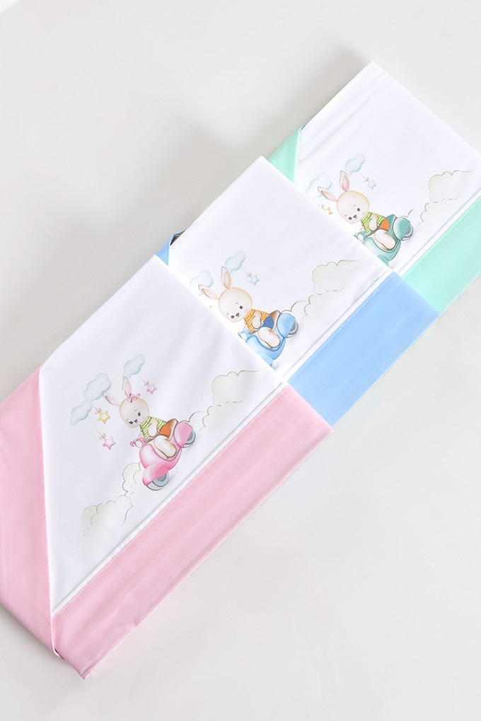 Bunny on the Motorcycle Cotton Digital Printed Baby Sheets Set