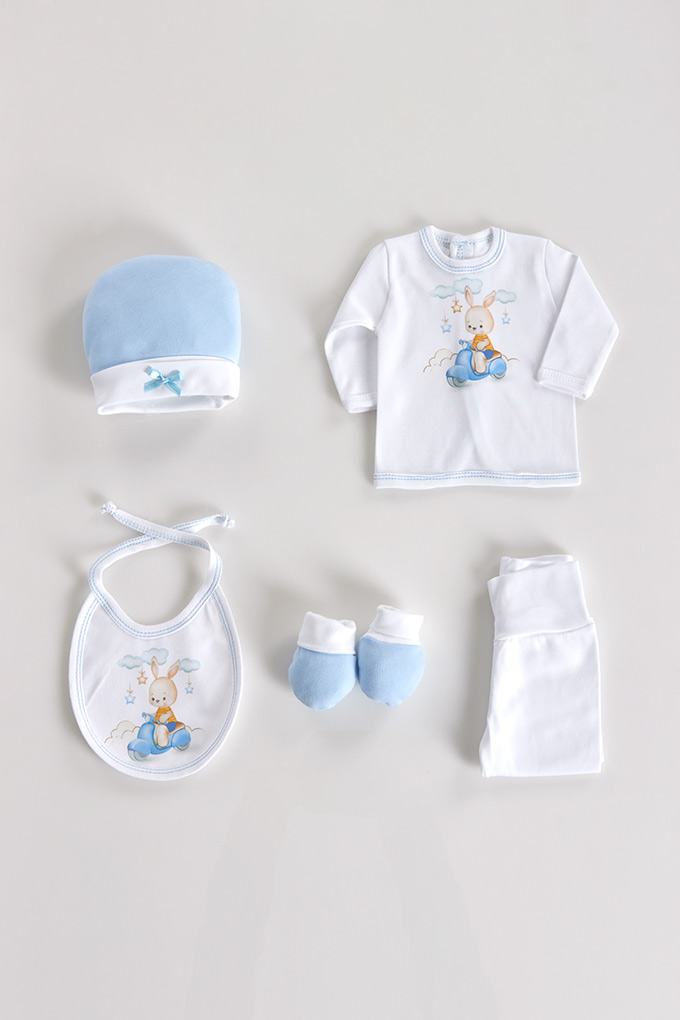 Bunny on the Motorcycle 5 Pieces Cotton Newborn Baby Set