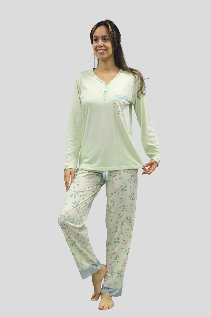 Pijama Estampado Encaje Algodón Mujer Flores