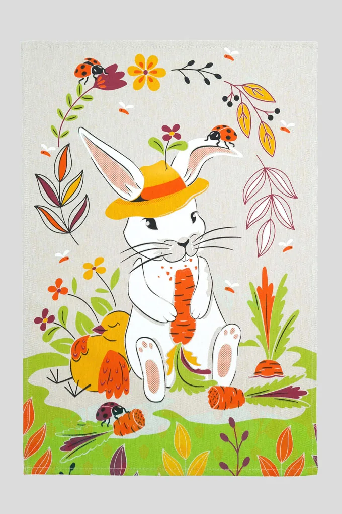 Rabbit Family 3 Printed Twill Kitchen Cloths