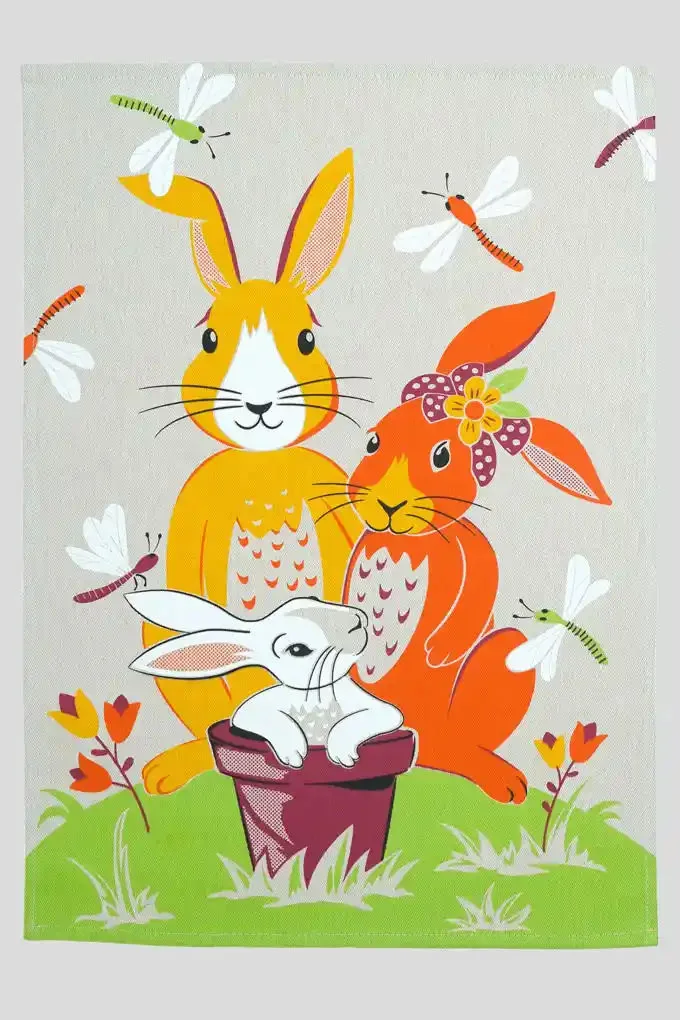 Rabbit Family 4 Printed Twill Kitchen Cloths