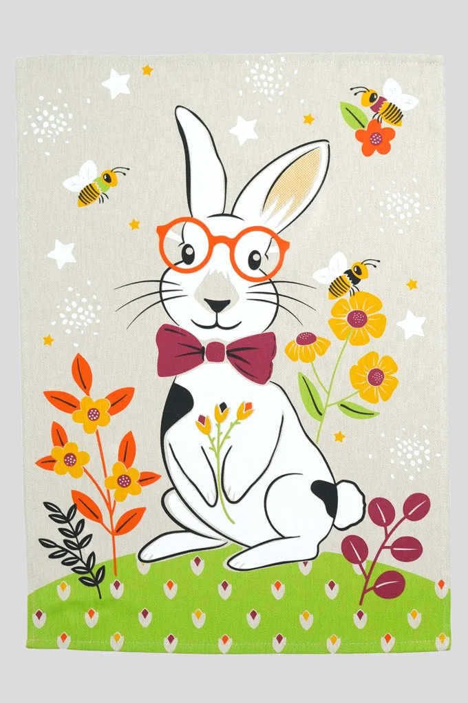 Rabbit Family 5 Printed Twill Kitchen Cloths