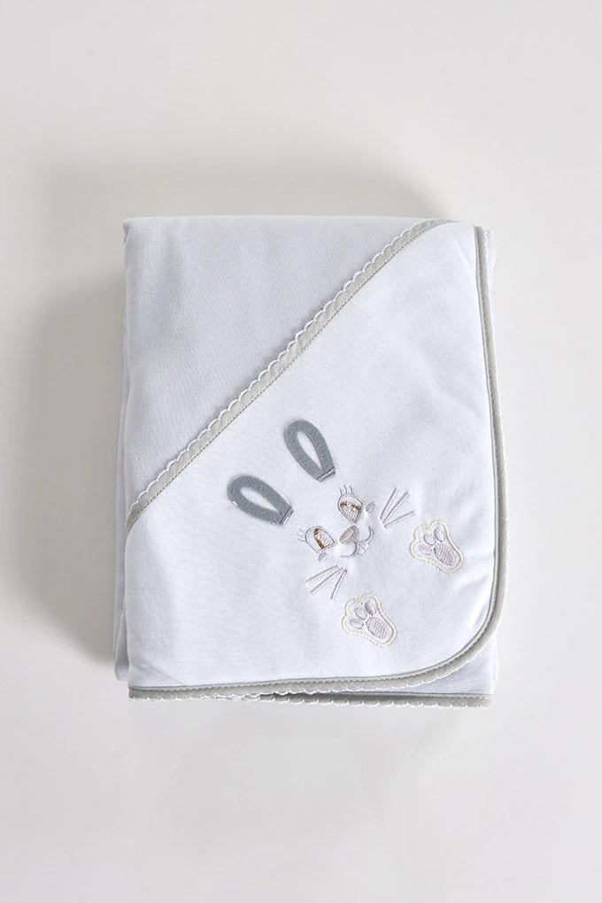 Bunny Embroidered Cotton Baby Blanket