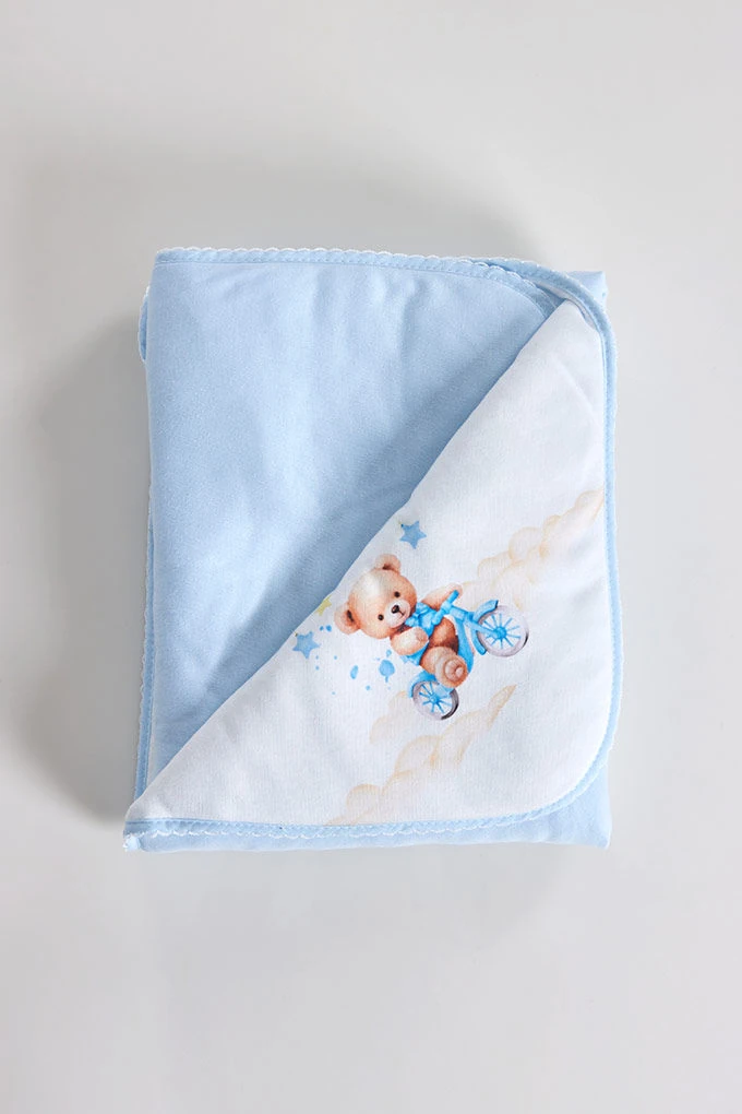 Cycling Bear Printed Cotton Baby Blanket