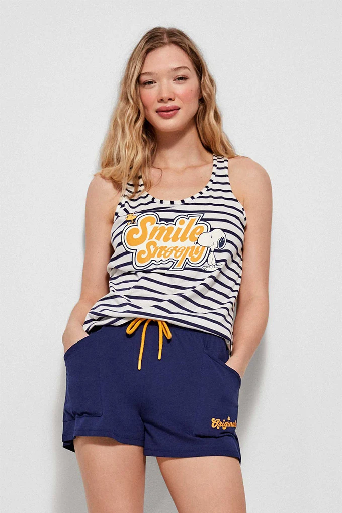 Smile Snoopy Woman Sleeveless Printed Pyjama Set