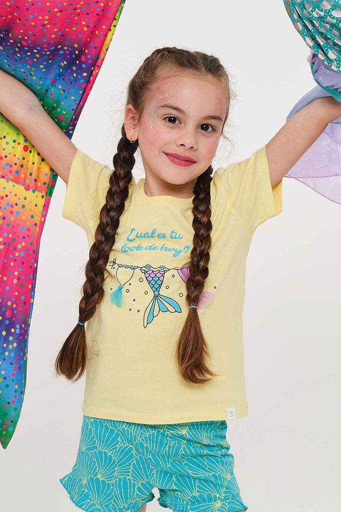 Mermaid Girl Teenager Printed Short Sleeve Pyjama Set