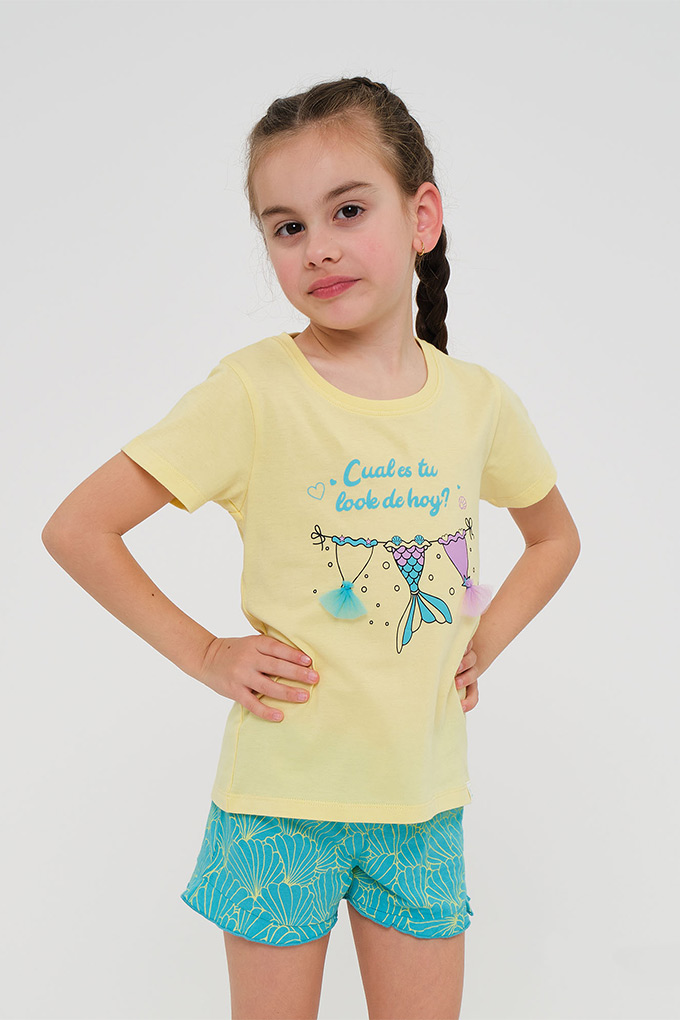 Mermaid Girl Teenager Printed Short Sleeve Pyjama Set