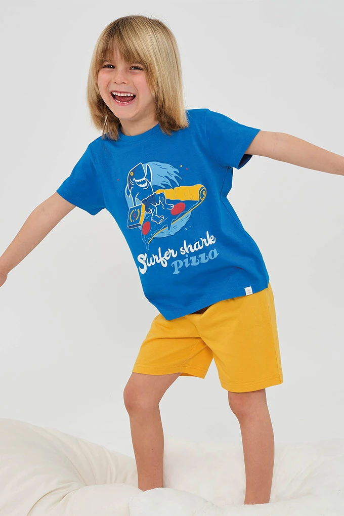 Surfer Shark Boy Teenager Printed Short Sleeve Pyjama Set