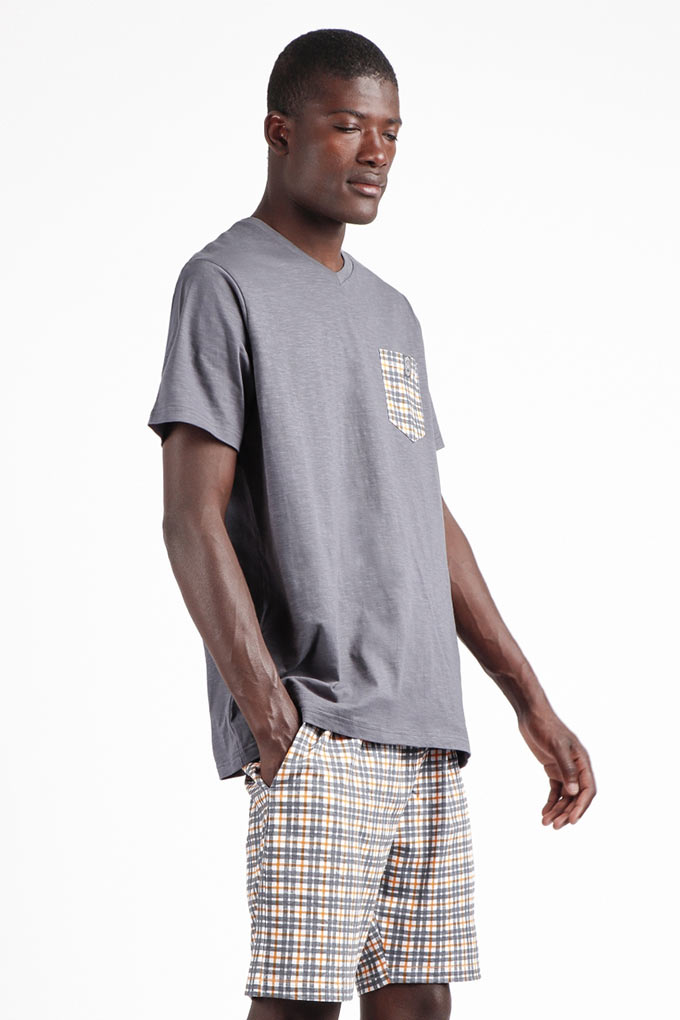 Man Short Sleeve Printed Pyjama Set w/ Pocket