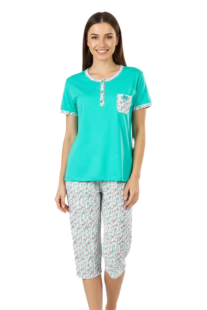 Flowers Woman Printed Cropped Pyjama Set w/ Pocket