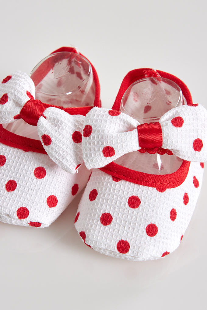 Baby Dots Piquet Booties w/ Bow