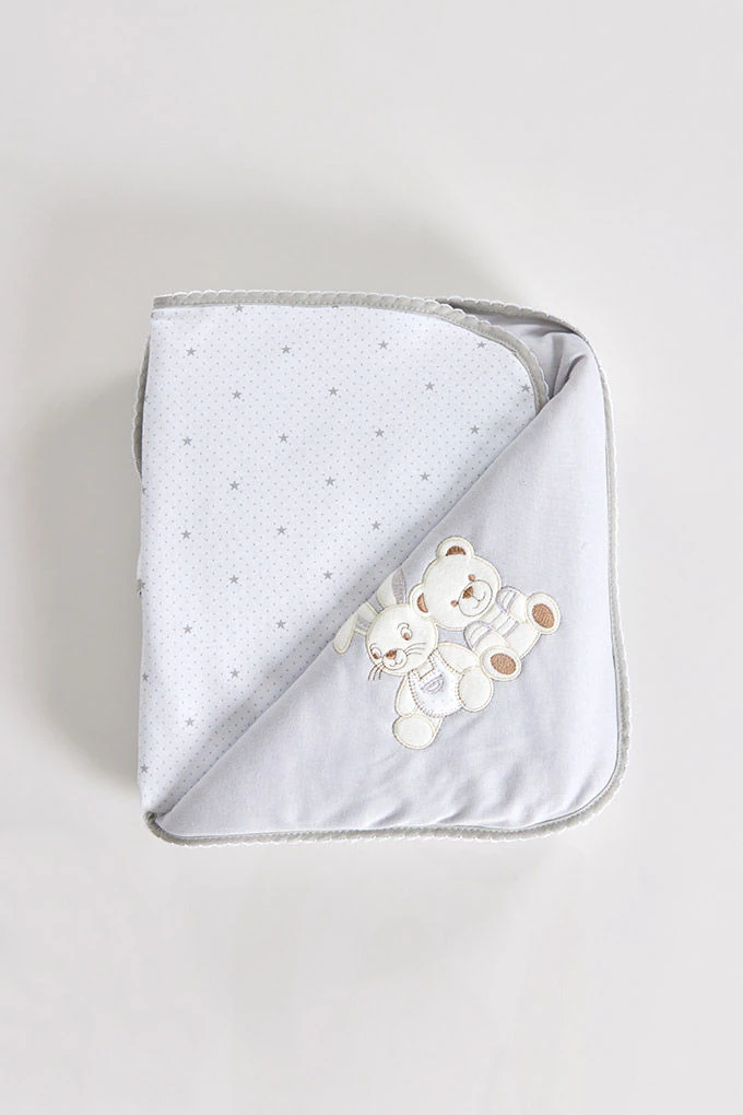 Bunny & Bear Emroidery Cotton Baby Blanket