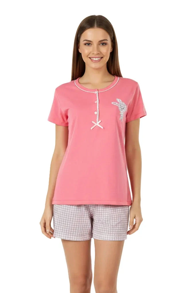 Bunny Woman Short Sleeve Embroidered Pyjama Set