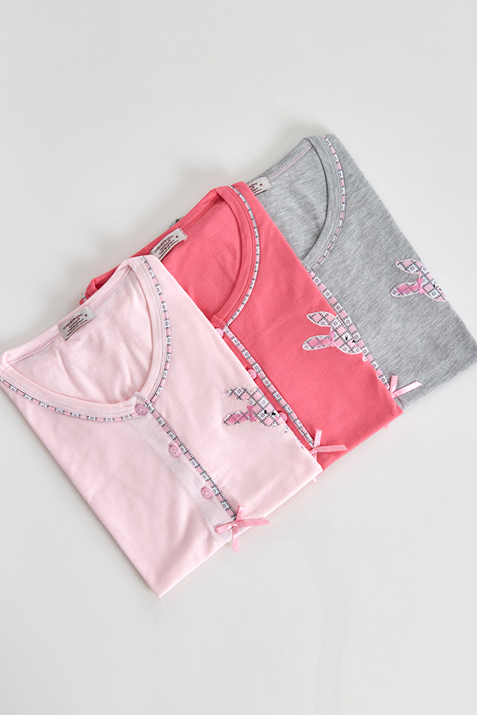 Bunny Woman Short Sleeve Embroidered Pyjama Set