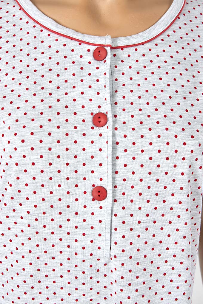 Dots Woman Printed Night Shirt w/ Buttons