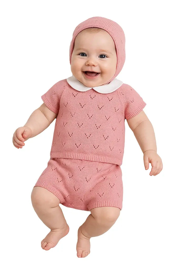 V 3 Pieces Knitted Baby Set