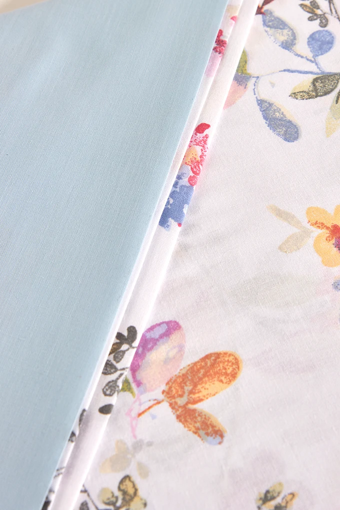 Flowers Printed Cotton Sheets Set w/ Fitted Sheet