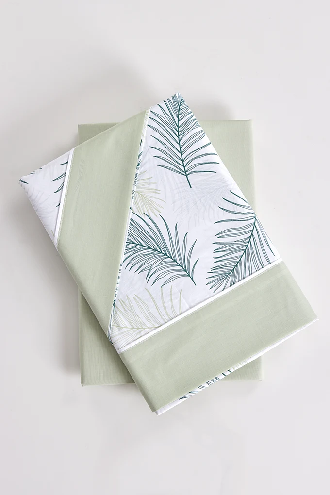 Leaves Printed Cotton Sheets Set w/ Fitted Sheet