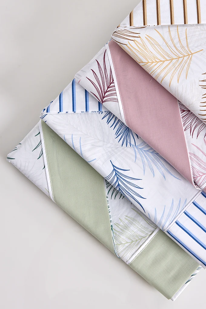 Leaves Printed Cotton Sheets Set w/ Fitted Sheet