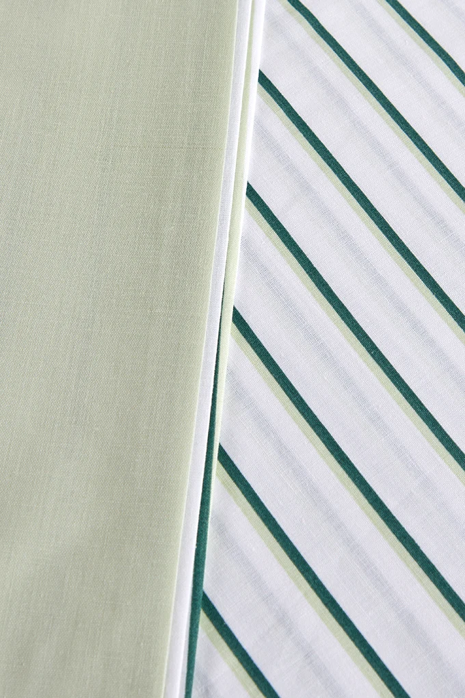 Stripes Printed Cotton Sheets Set w/ Fitted Sheet