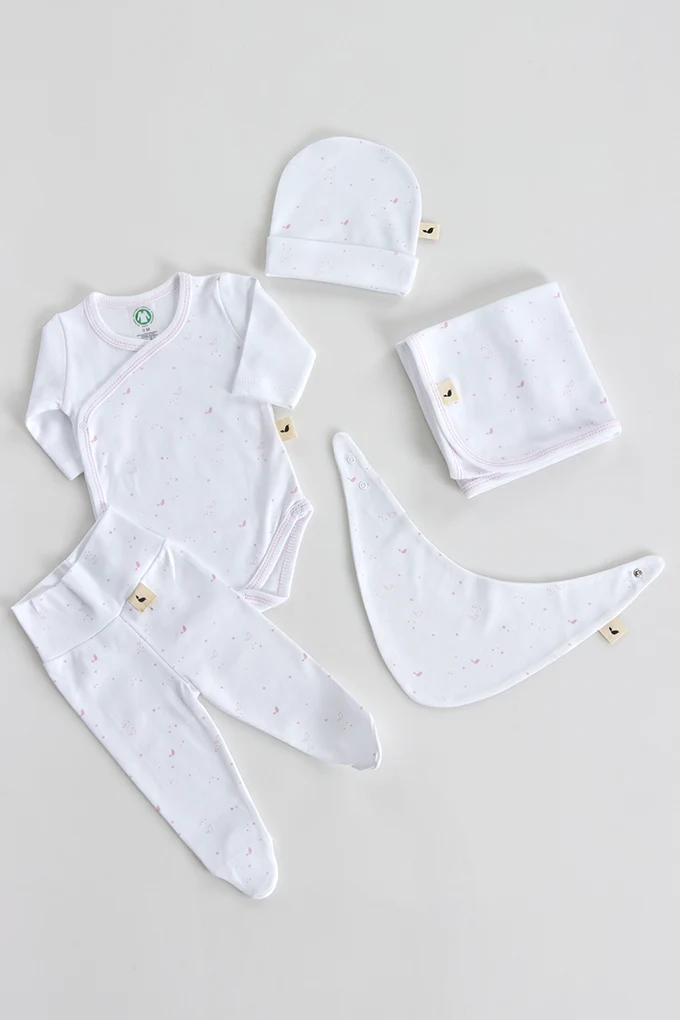 Organic Cotton Printed 5 Pieces Baby Set
