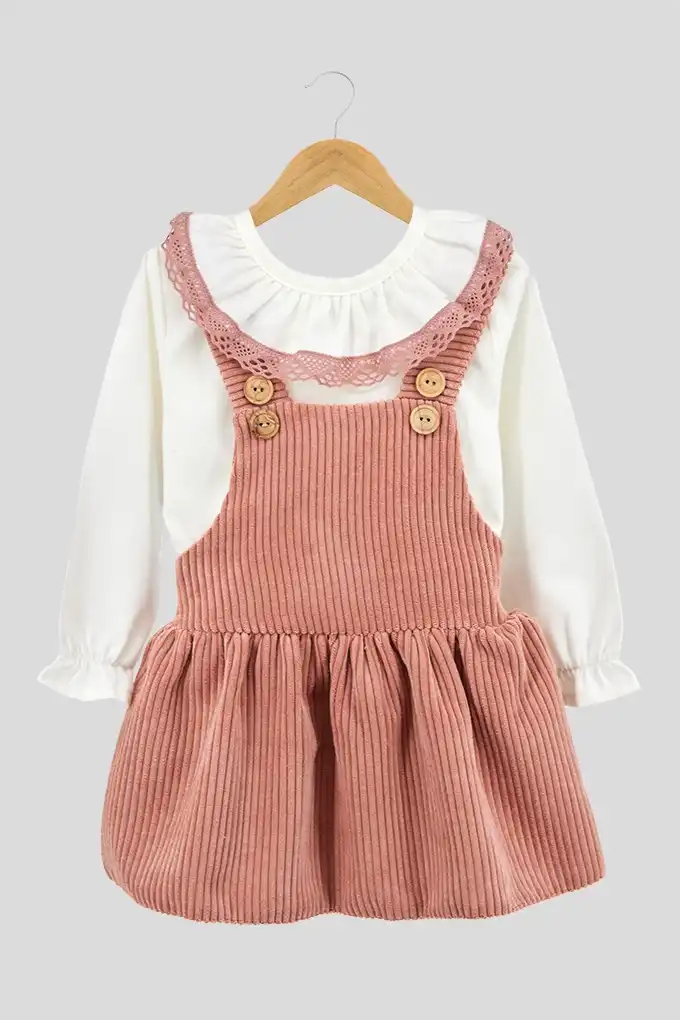 Baby Girl Embroidered Blouse + Corduroy Romper