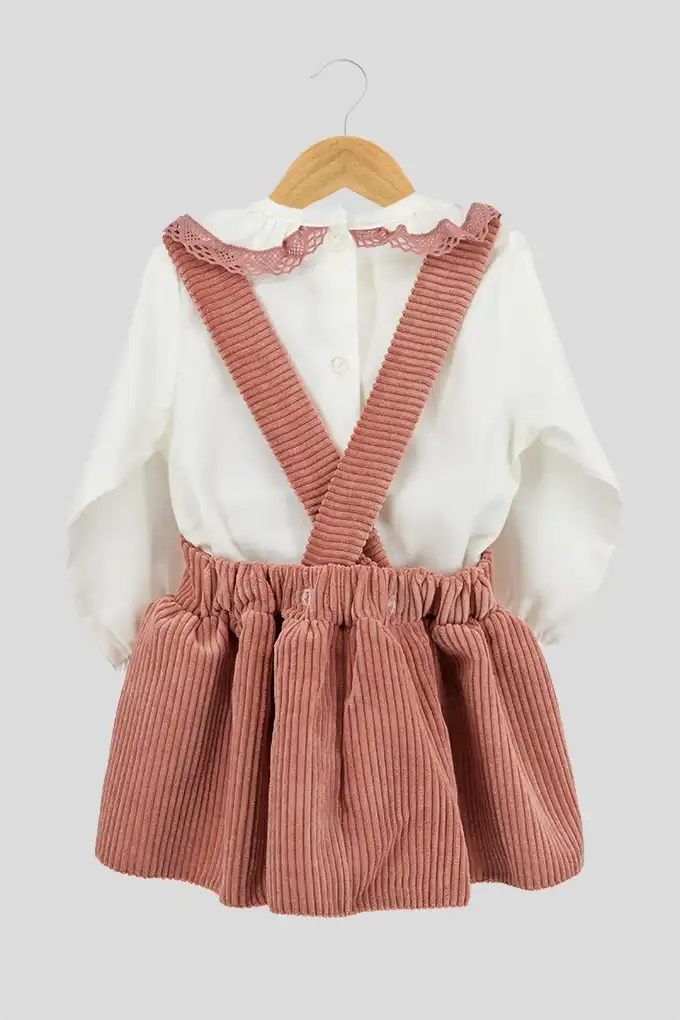 Baby Girl Embroidered Blouse + Corduroy Romper