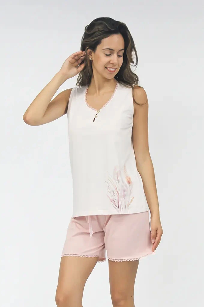 MS3741 Woman Sleeveless Printed Pyjama Set