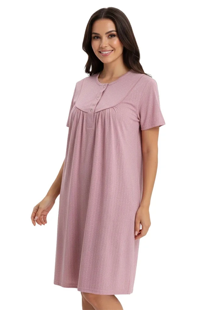 Dots Woman Printed Night Shirt w/ Buttons