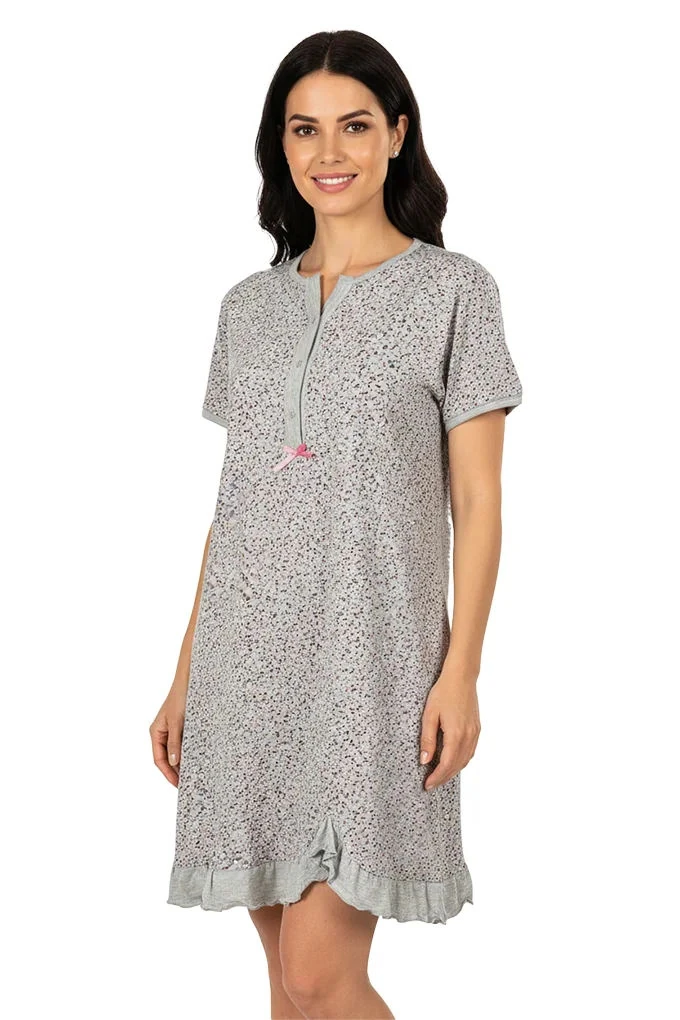 Flowers Woman Printed Night Shirt with Buttons