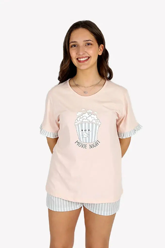 Movie Night Woman Short Sleeve Printed Pyjama Set