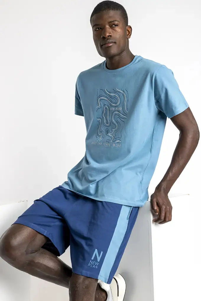 63168 Planet Blue Man Short Sleeve Printed Pyjama Set