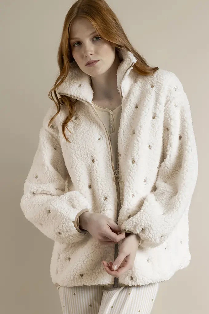 67305 Woman Dots Sherpa Robe