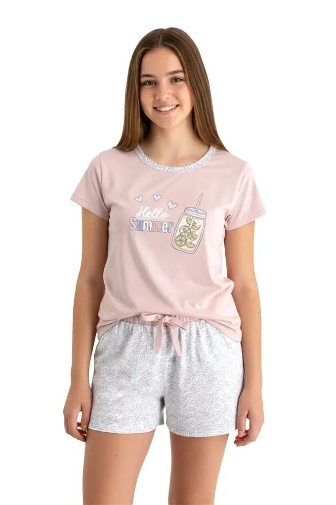 Hello Summer Teenager Short Sleeve Printed Pyjama Set