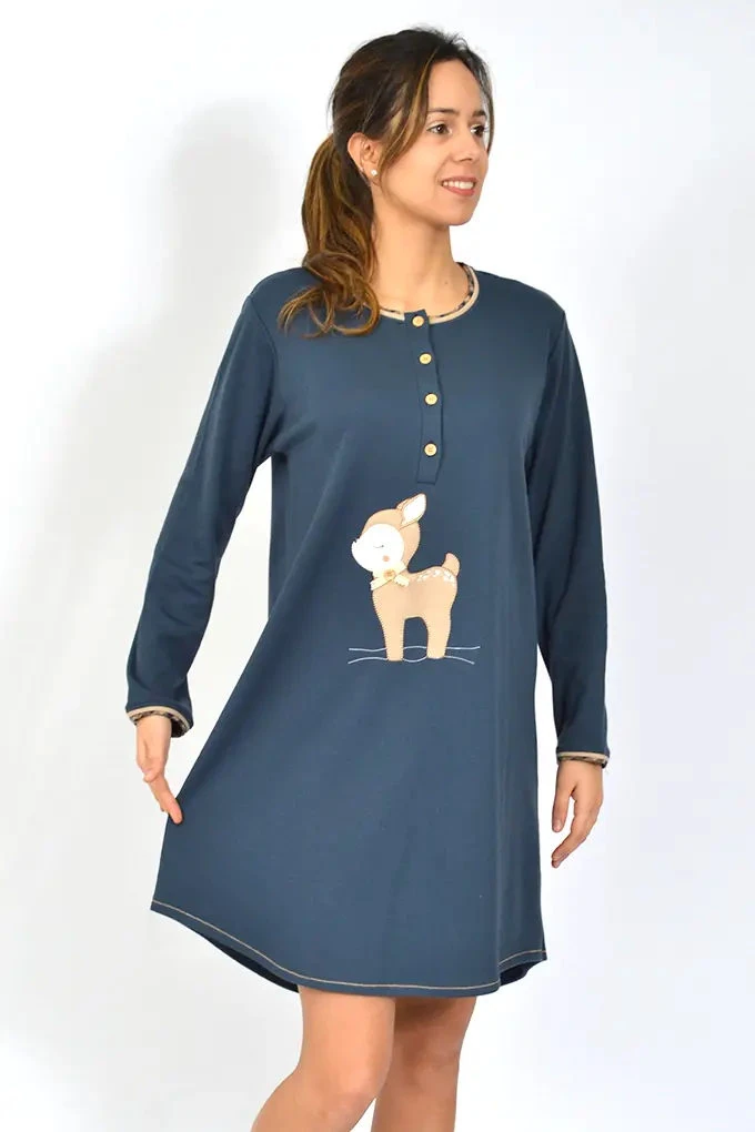 MS3832 Woman Embroidered Thermal Night Shirt