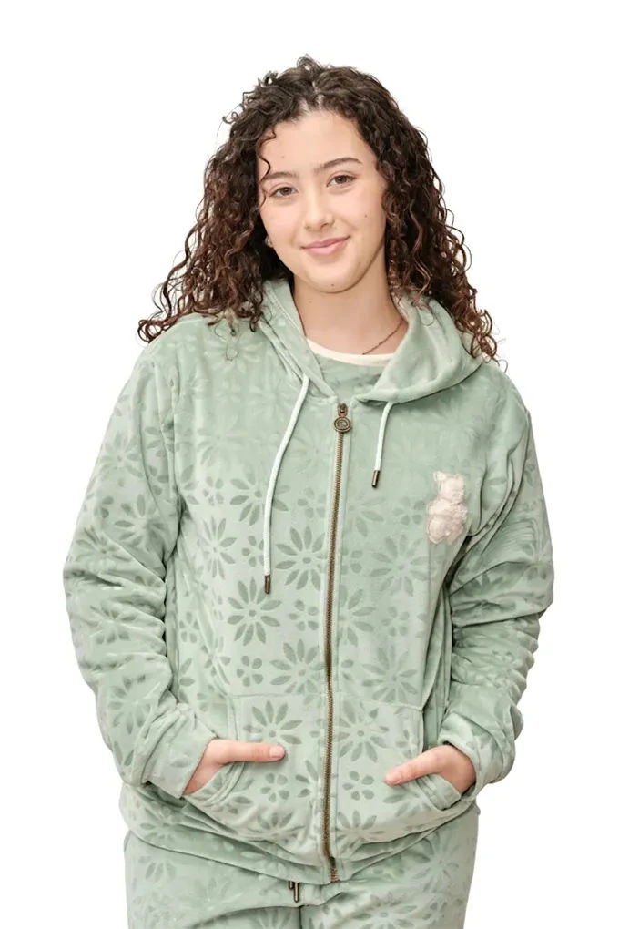 657 Woman Embroidered Coral Jaacket with Hoodie