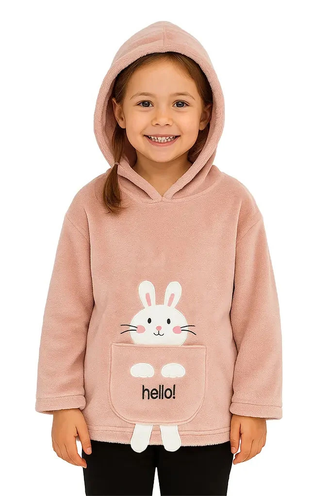 854 Children Embroidered Coral Large Poncho
